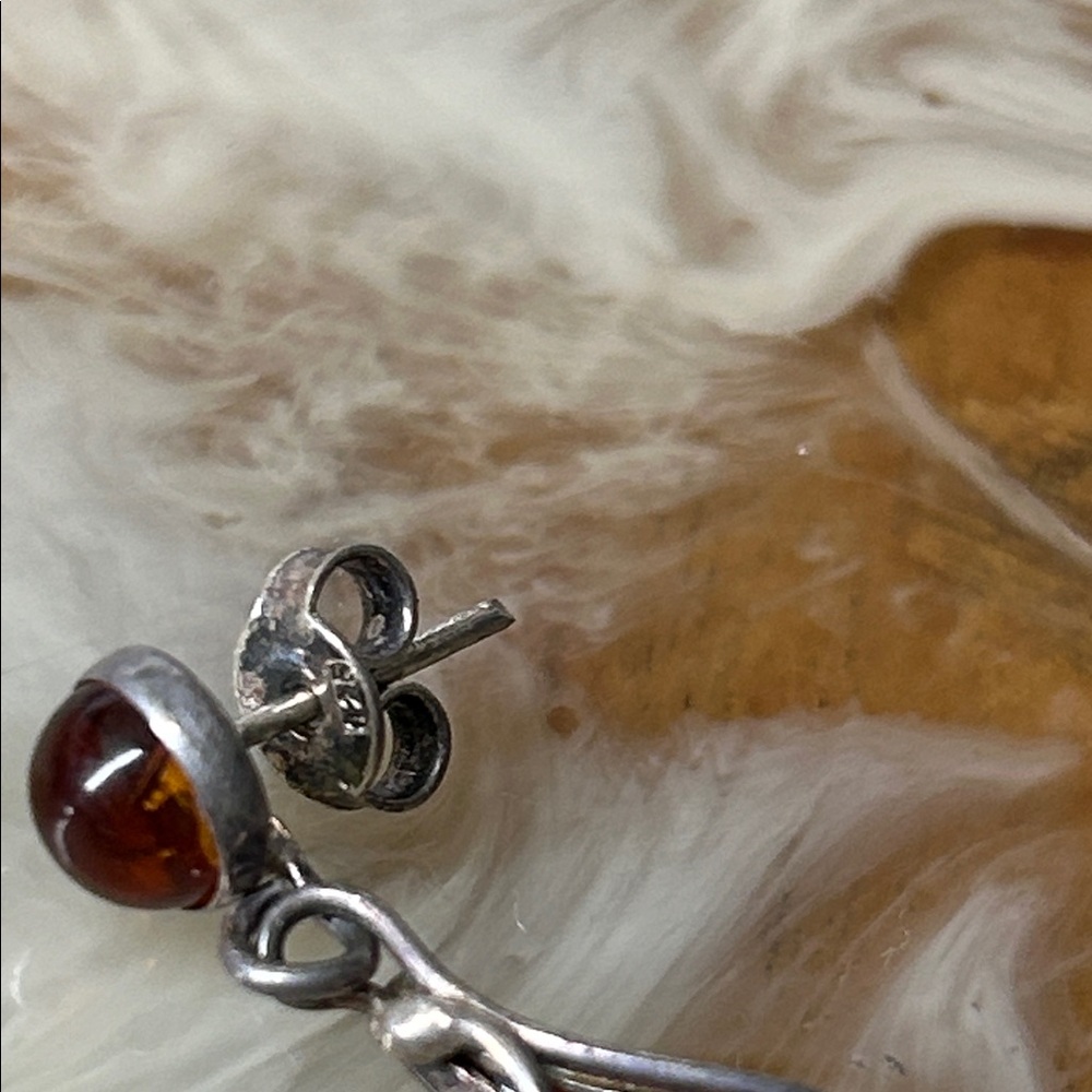 🖤Vintage Sterling Silver & Baltic Amber Drop Earrings - Picture 3 of 7
